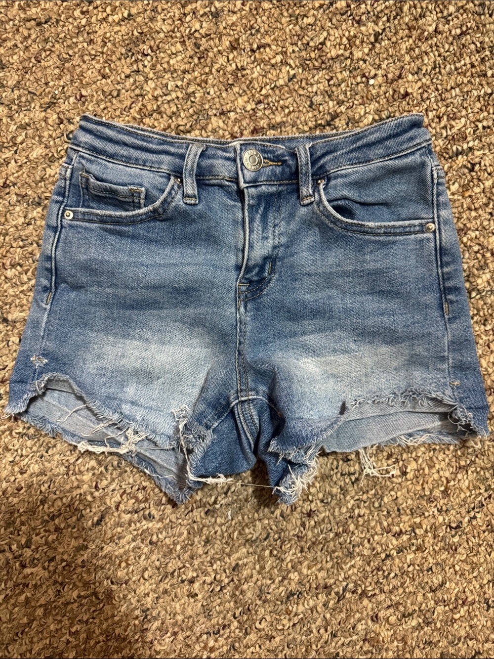 YMI Distressed High-Rise Denim Shorts - Light Blue
